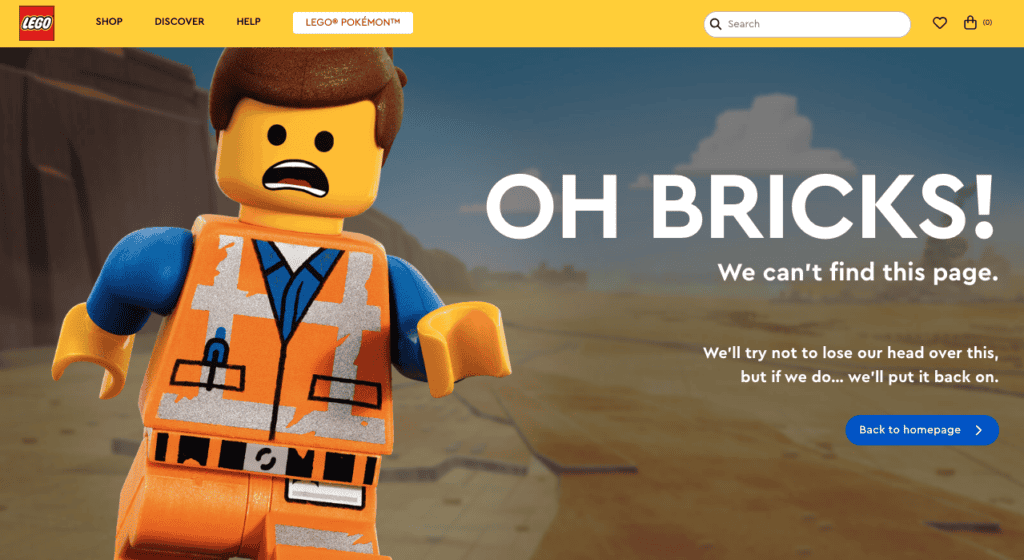 LEGO 404 error page design