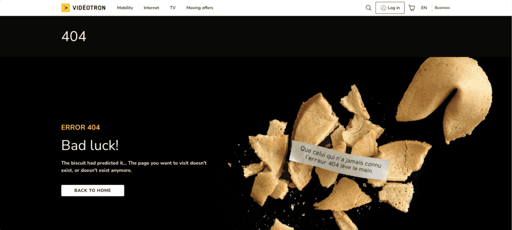 Videotron 404 error page design