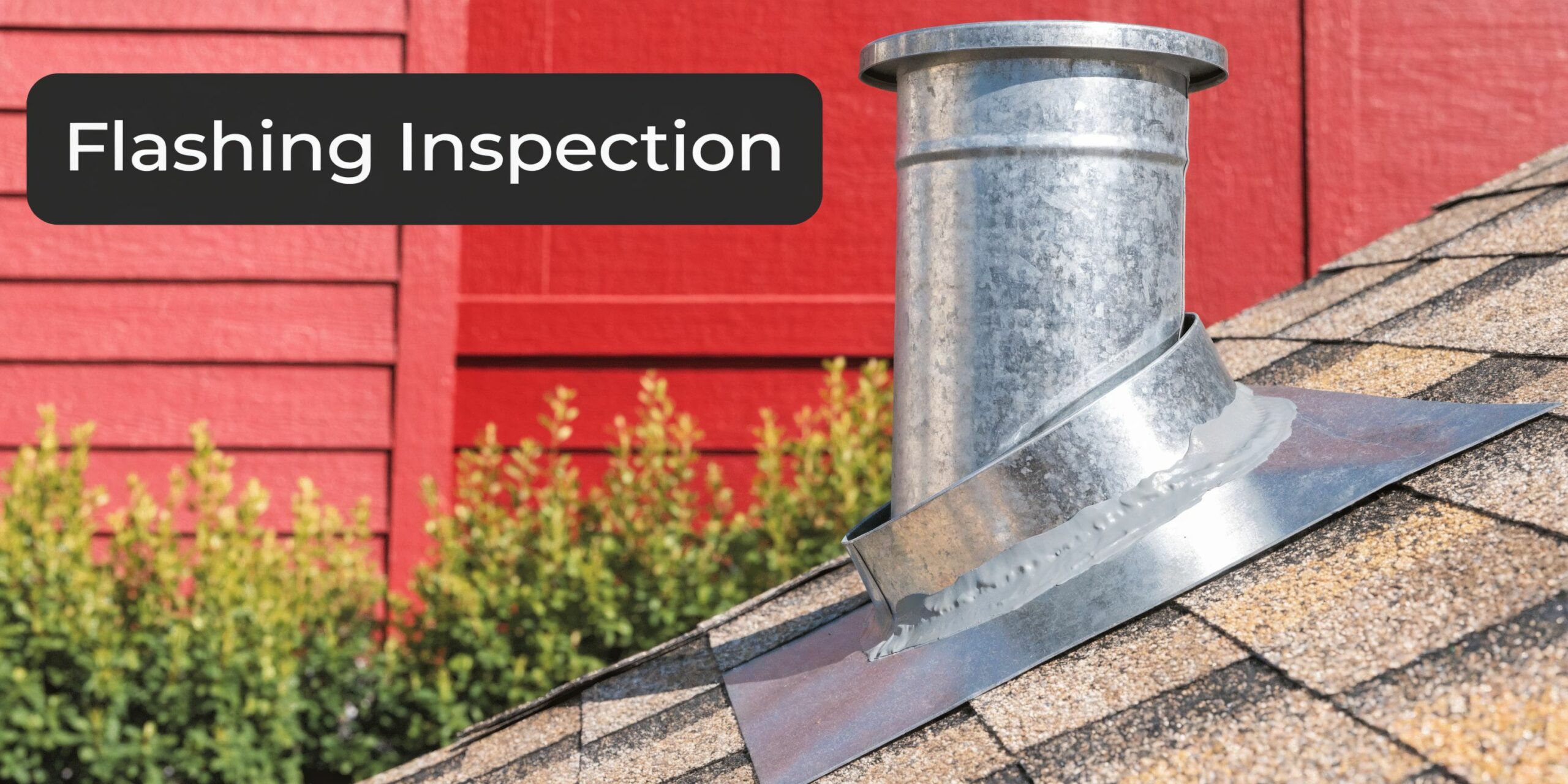 A close-up view of a metal roof vent pipe flashing installed on an asphalt shingle roof.