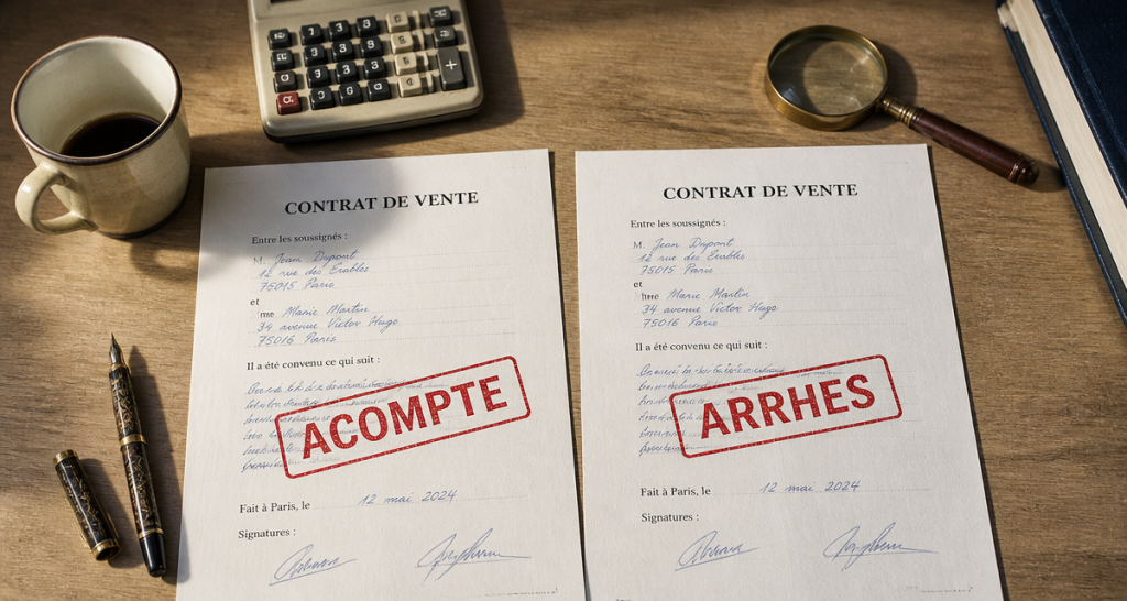 acompte arrhes quelle différence contrats papier