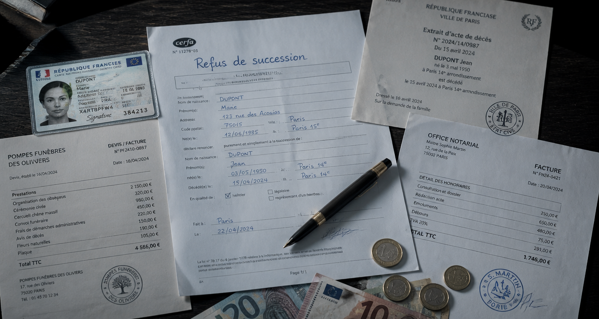 combien coûte un refus de succession, documents et frais