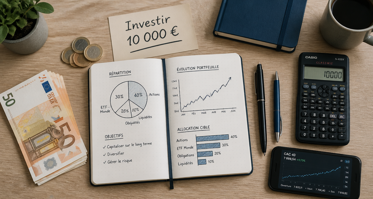 comment investir 10000 euros graphique et argent sur bureau
