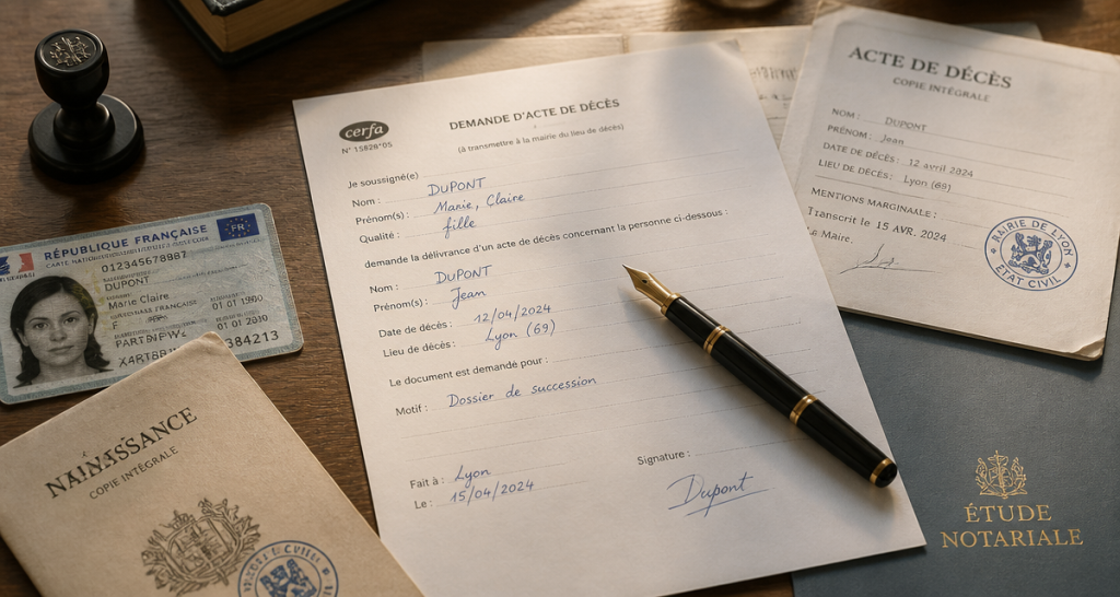 formulaire renonciation à succession Cerfa sur bureau notarial