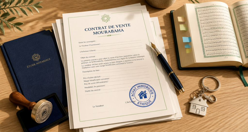 Islam et credit immobilier, contrat Mourabaha sur table, achat maison sans riba