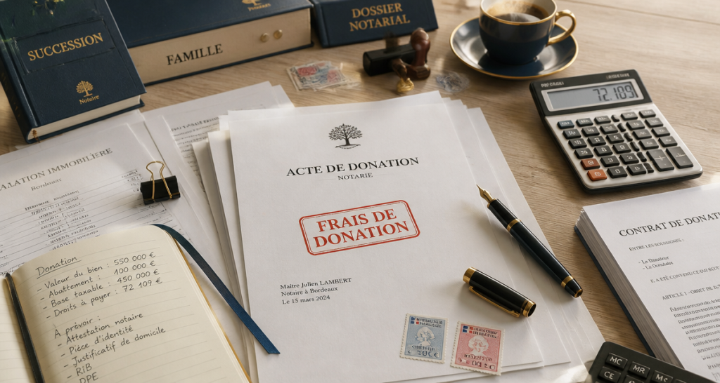notaire donation frais acte et calculatrice