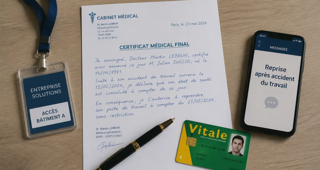 accident de travail reprise sans certificat final certificat médical