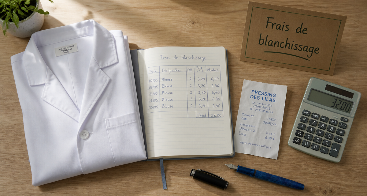 tableau frais de blanchissage et ticket pressing sur bureau