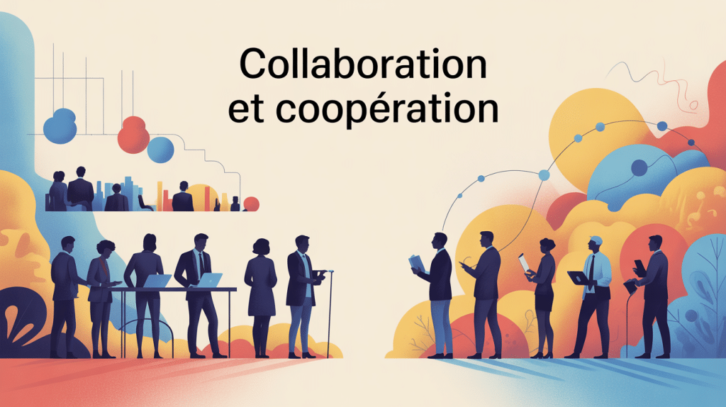 Illustration différence collaboration et coopération dans le monde du travail
