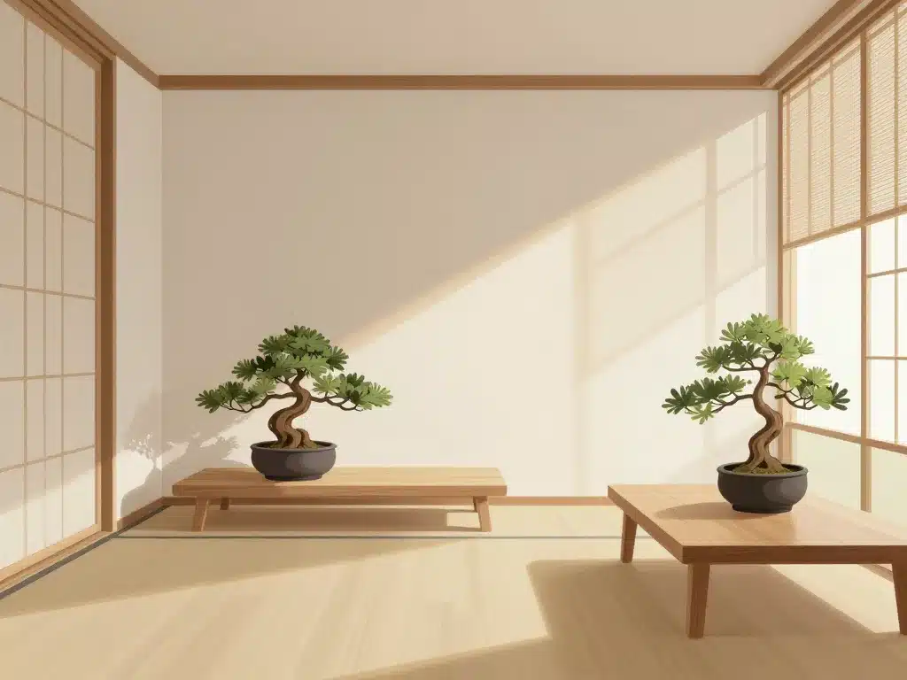 Intérieur minimaliste japonais meubles bas et lumière