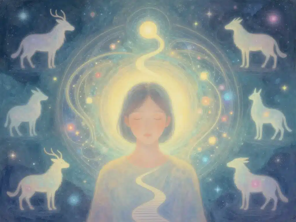 Personne en méditation voyage chamanique animaux spirituels