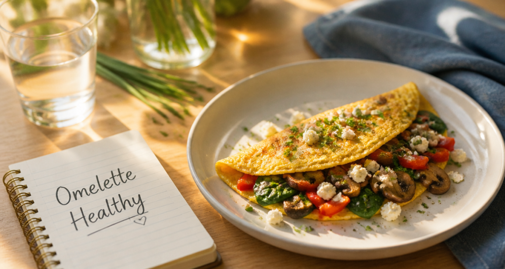 omelette healthy légumes feta sur assiette
