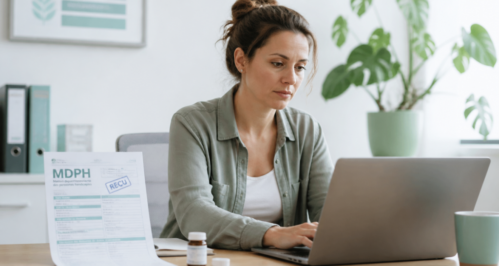 maladie de basedow et travail, femme bureau, dossier mdph