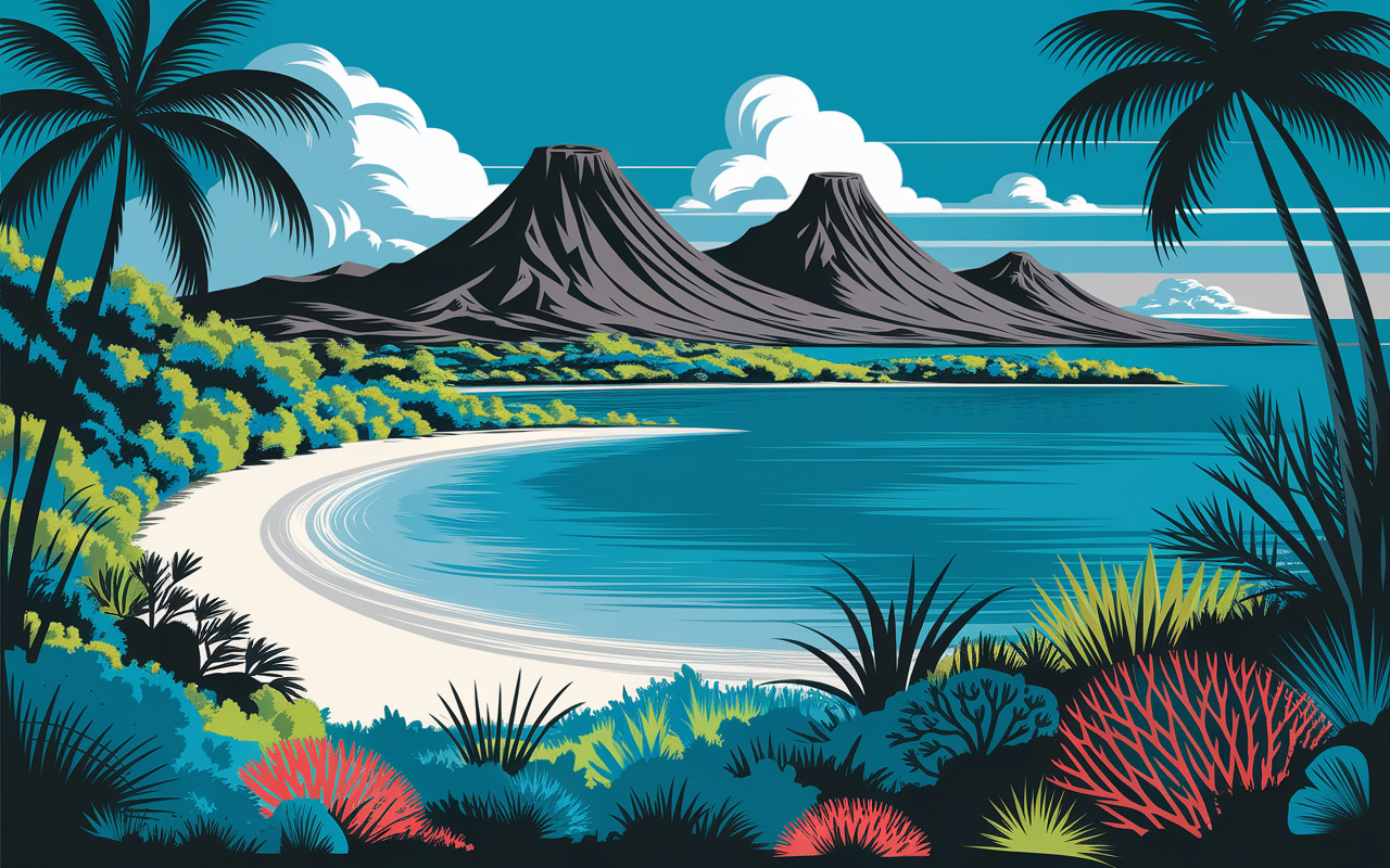 Paysage aoreora plage lagon végétation tropicale