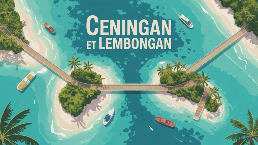 vue aérienne ceningan lembongan pont jaune sable blanc