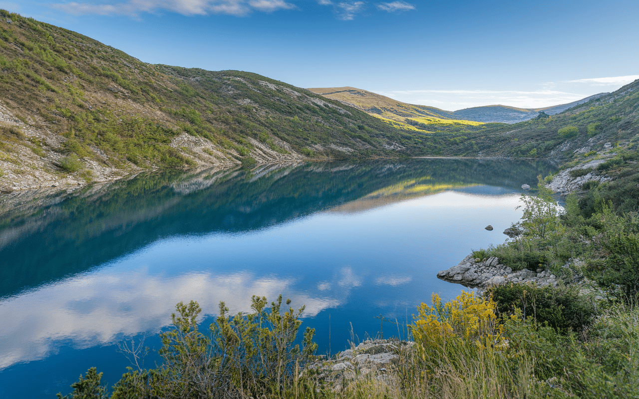 panorama naturel lac de la ganguise eaux bleues collines