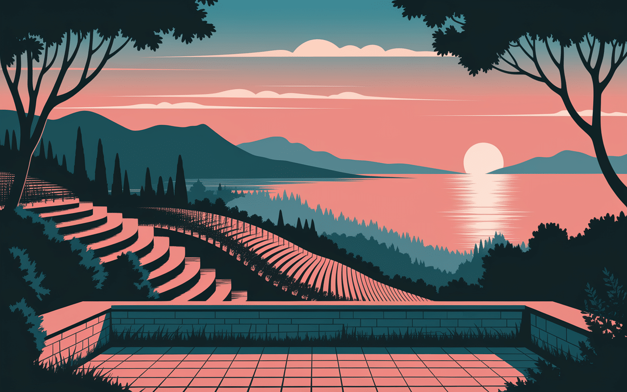 coucher de soleil panorama santorini pyrgos village