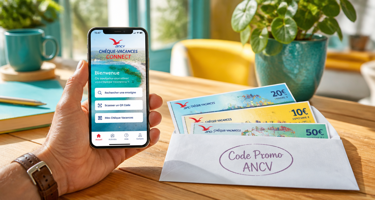 code promotionnel ancv sur smartphone et chèques vacances
