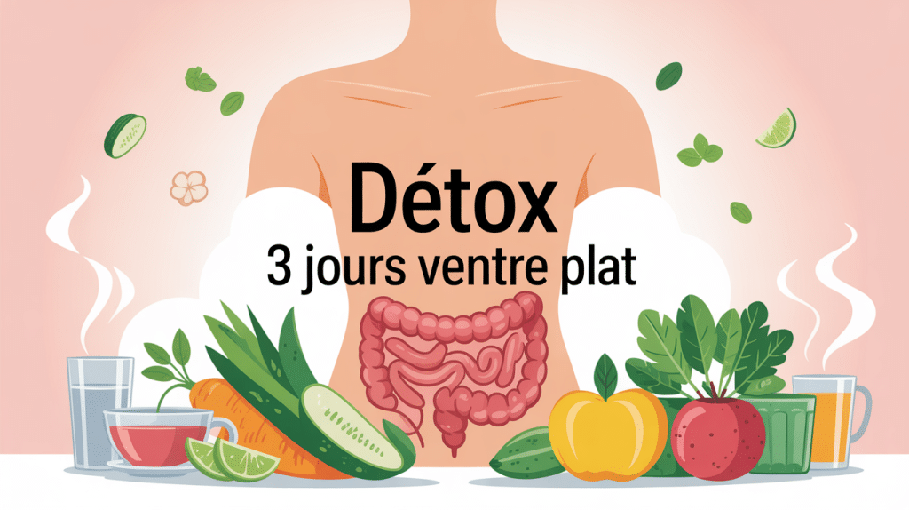detox 3 jours ventre plat illustration silhouette aliments