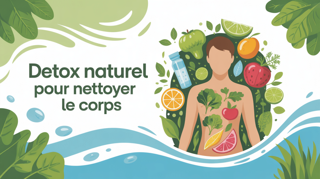 illustration detox naturel pour nettoyer le corps avec ingrédients et eau