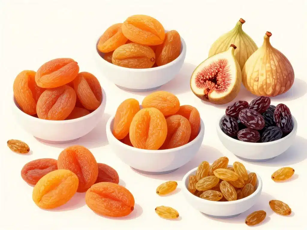 Sélection de fruits secs riches en fer présentés sur une table