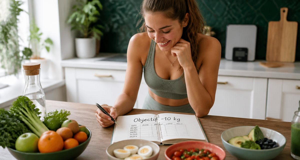 Combien de temps pour perdre 10 kg avec Weight Watchers, femme carnet cuisine