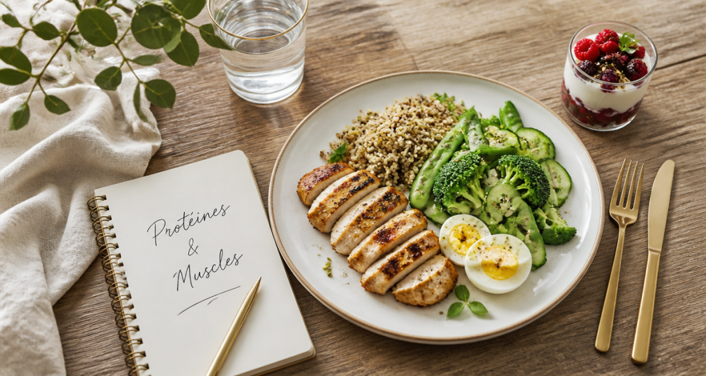 recette riche en proteine musculation assiette poulet quinoa oeufs