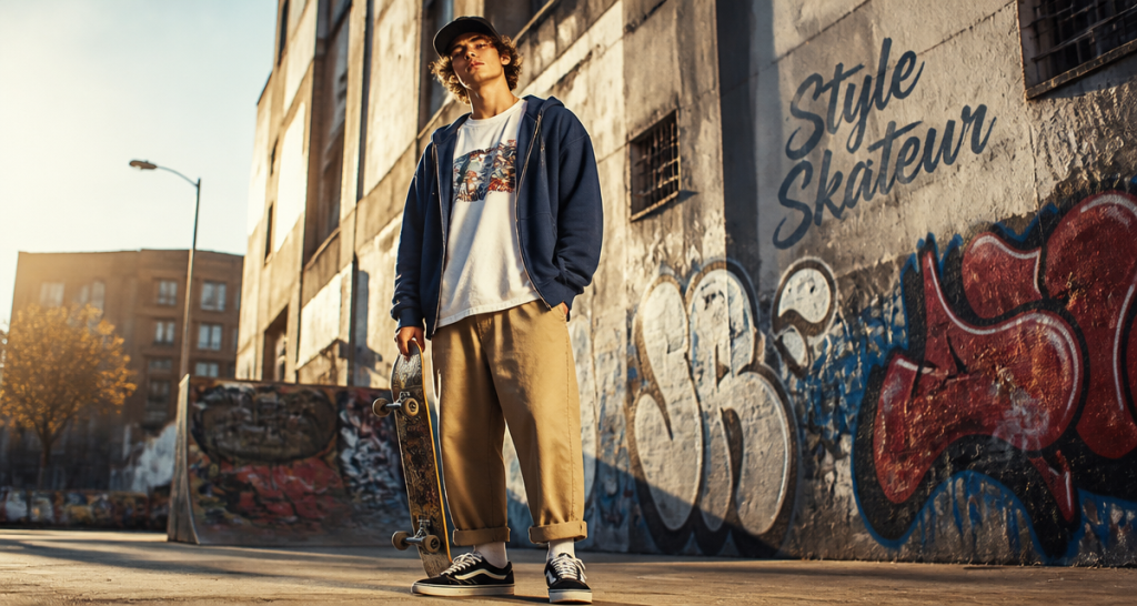 style skateur homme pantalon large hoodie skate