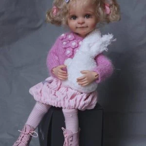 OOAK Handcrafted Doll Mila paola reina gray eyes blonde hair bunny pink outfit