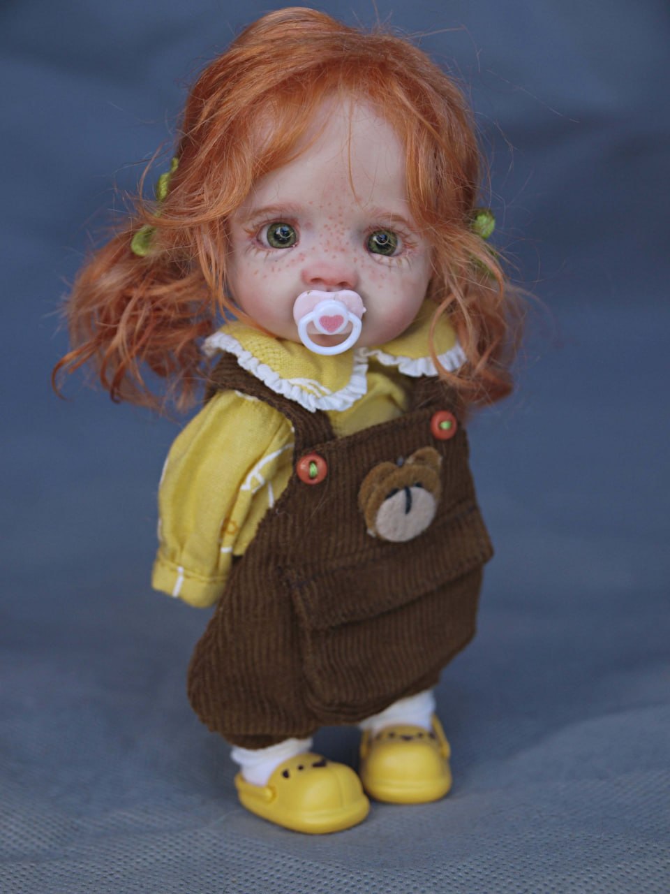 handmade ob11 doll redhead green eyes freckles yellow