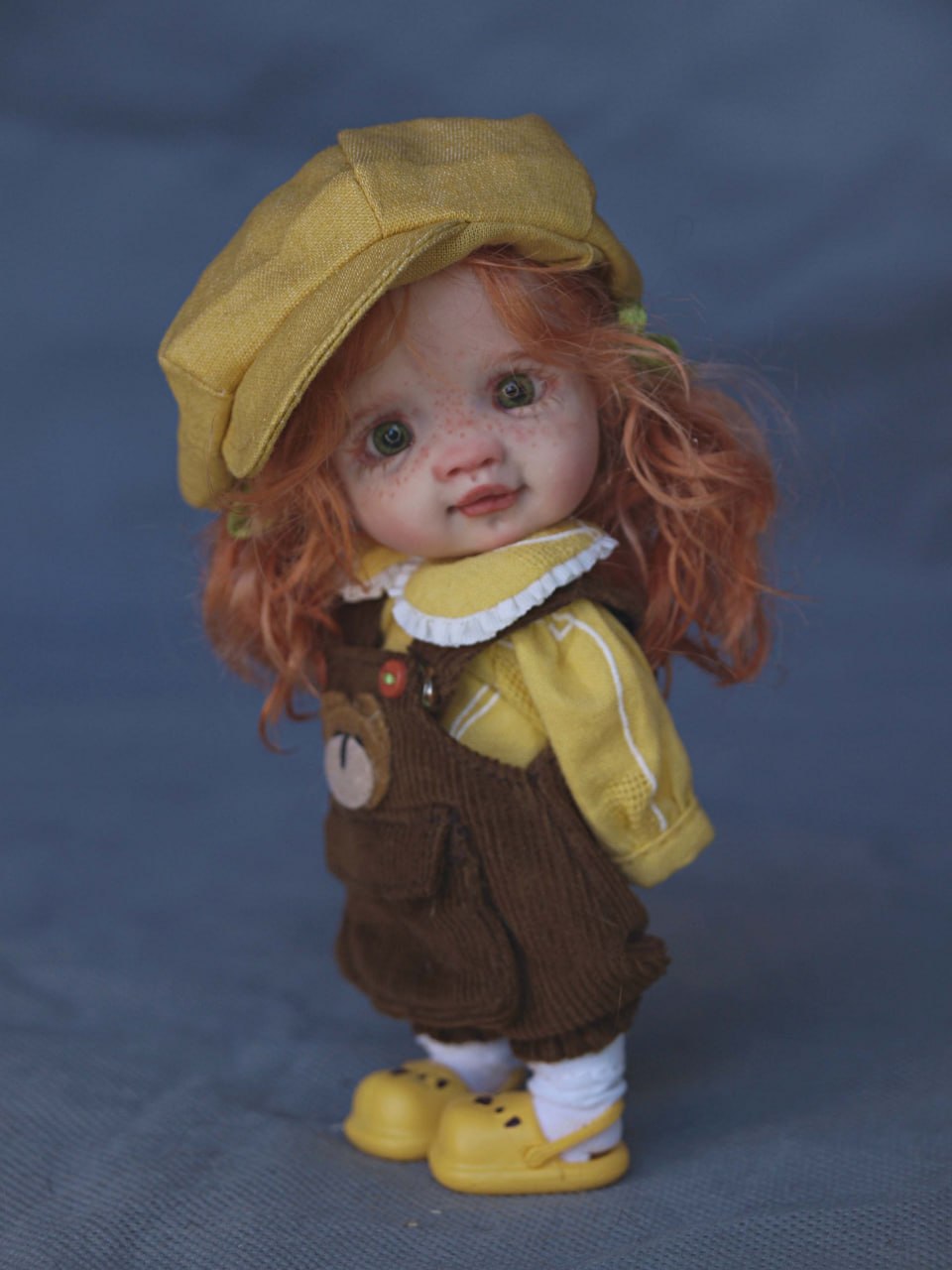 ob11 redhead girl doll green eyes freckles yellow outfi