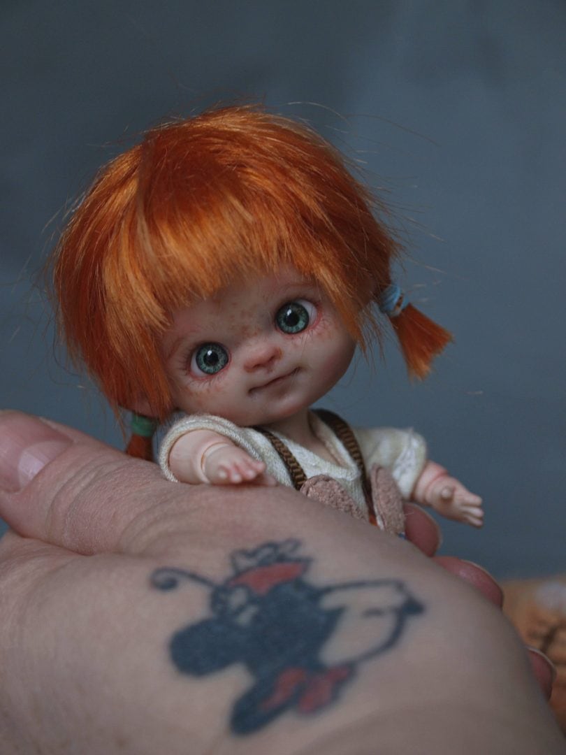 red haired obitsu bjd doll blue eyes