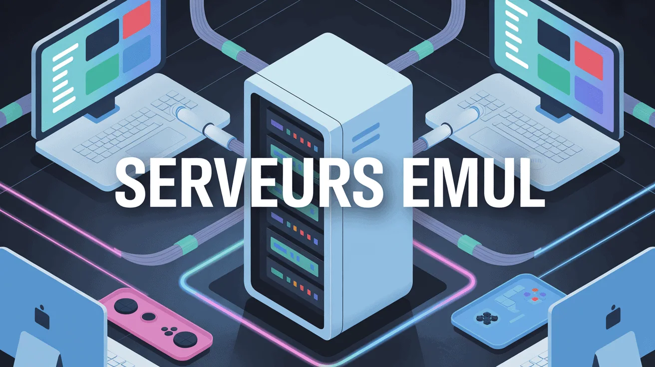 Image futuriste serveur emul avec écrans de jeux vidéo