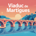 illustration stylisée du viaduc de martigues au-dessus de l'eau