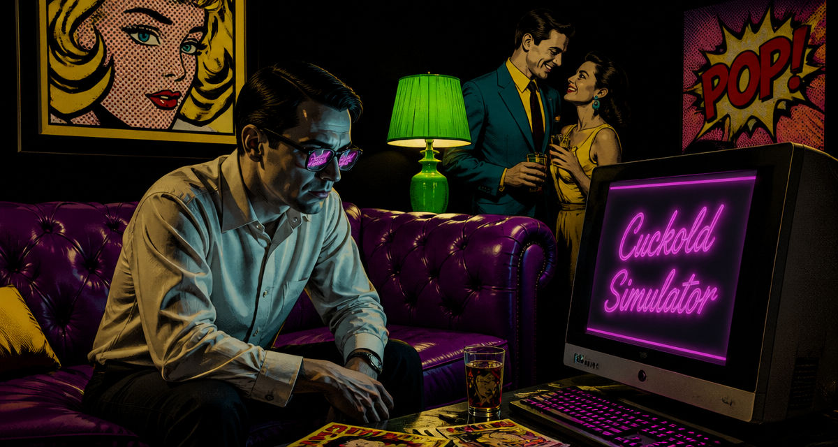 cuckold simulator homme lunettes canapé rétro