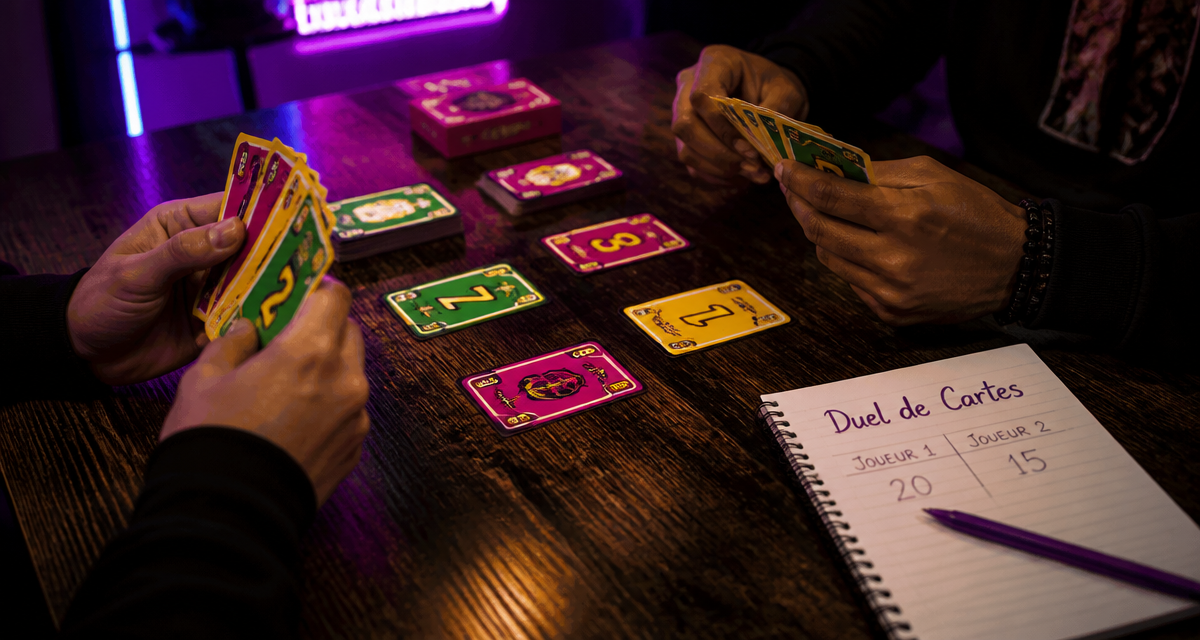 jeu de carte a 2 mains duel score ambiance