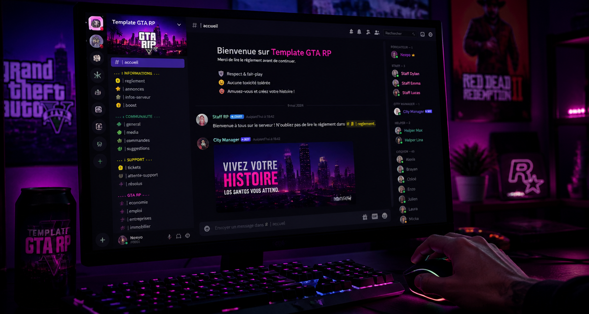 template serveur discord gta rp interface discord gaming
