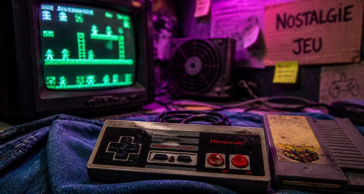 Jeux vidéo enfance : manette NES nostalgie sur CRT
