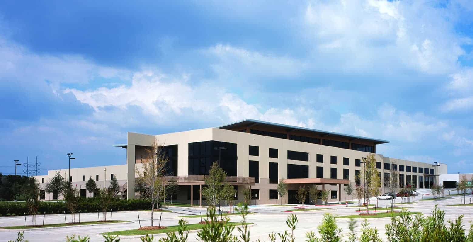 Modern commercial building under blue sky