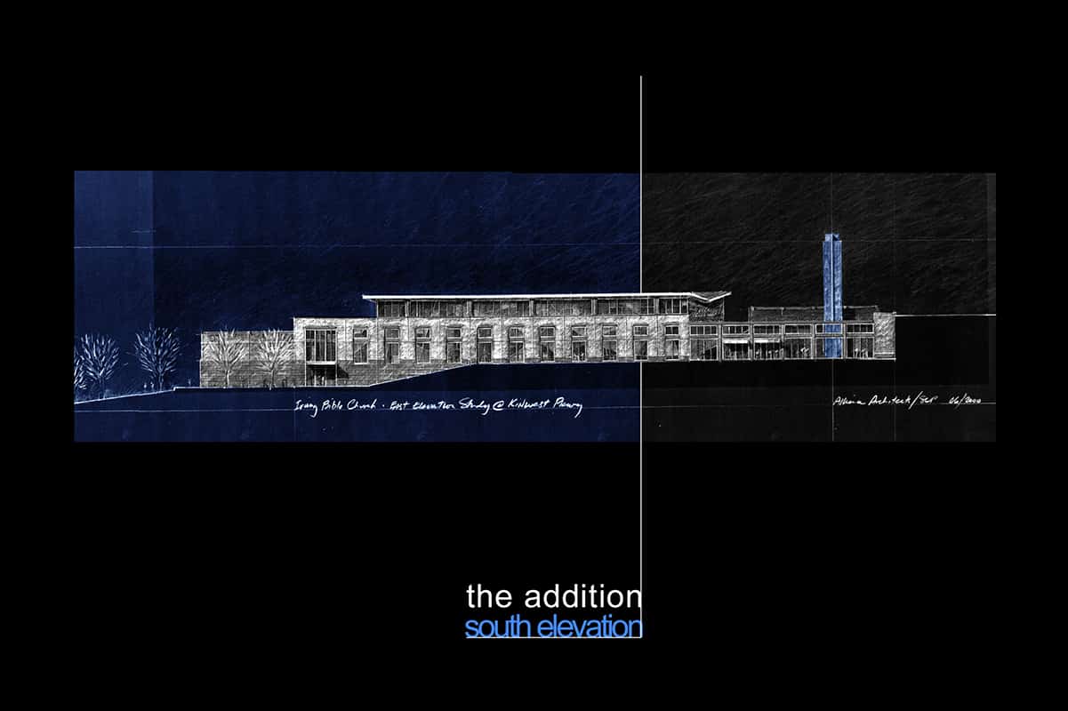 Architectural blueprint, church south elevation drawing.