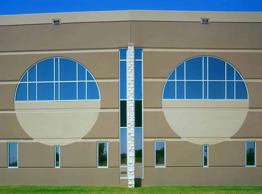 Modern building facade with circular window design