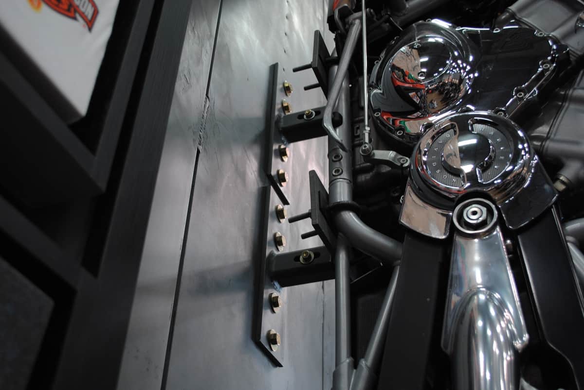 Close-up view of motorcycle engine.