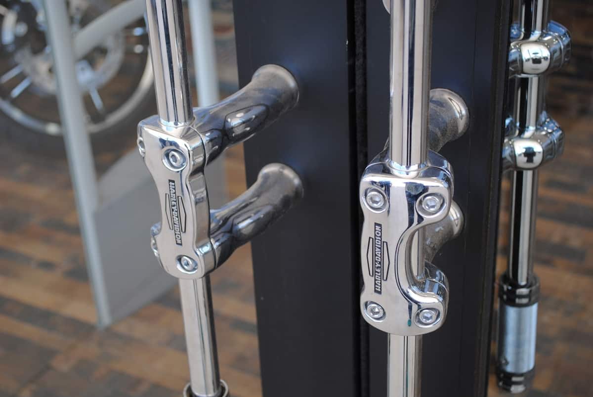 Close-up of Harley Davidson motorcycle handlebars