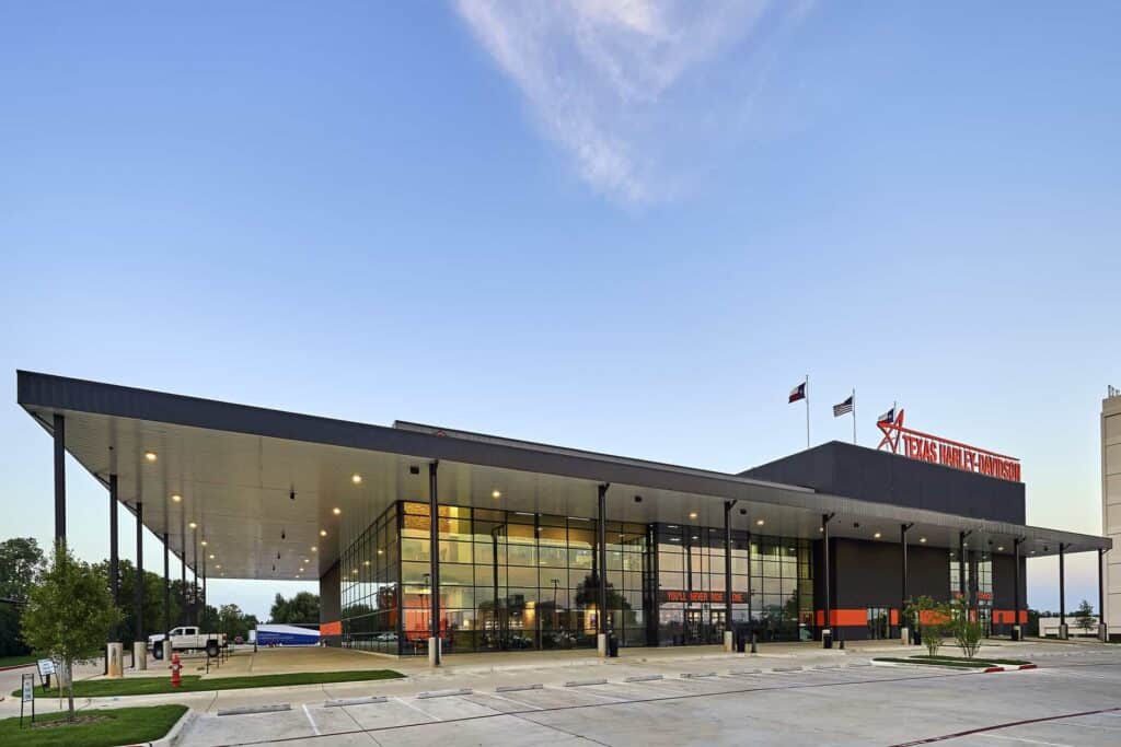 Modern Texas Harley-Davidson showroom exterior view.