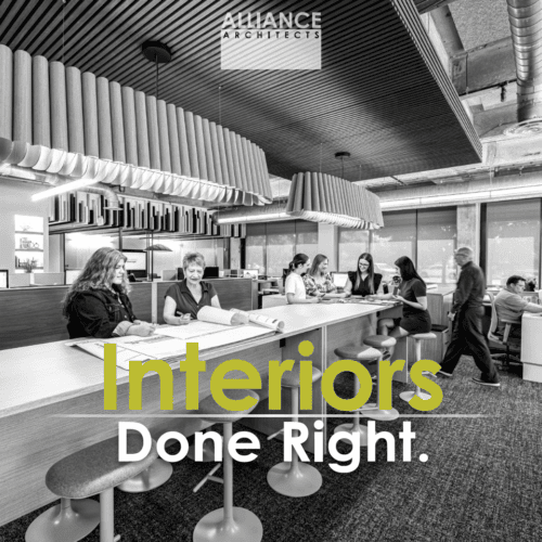 Modern office interior with people collaborating.