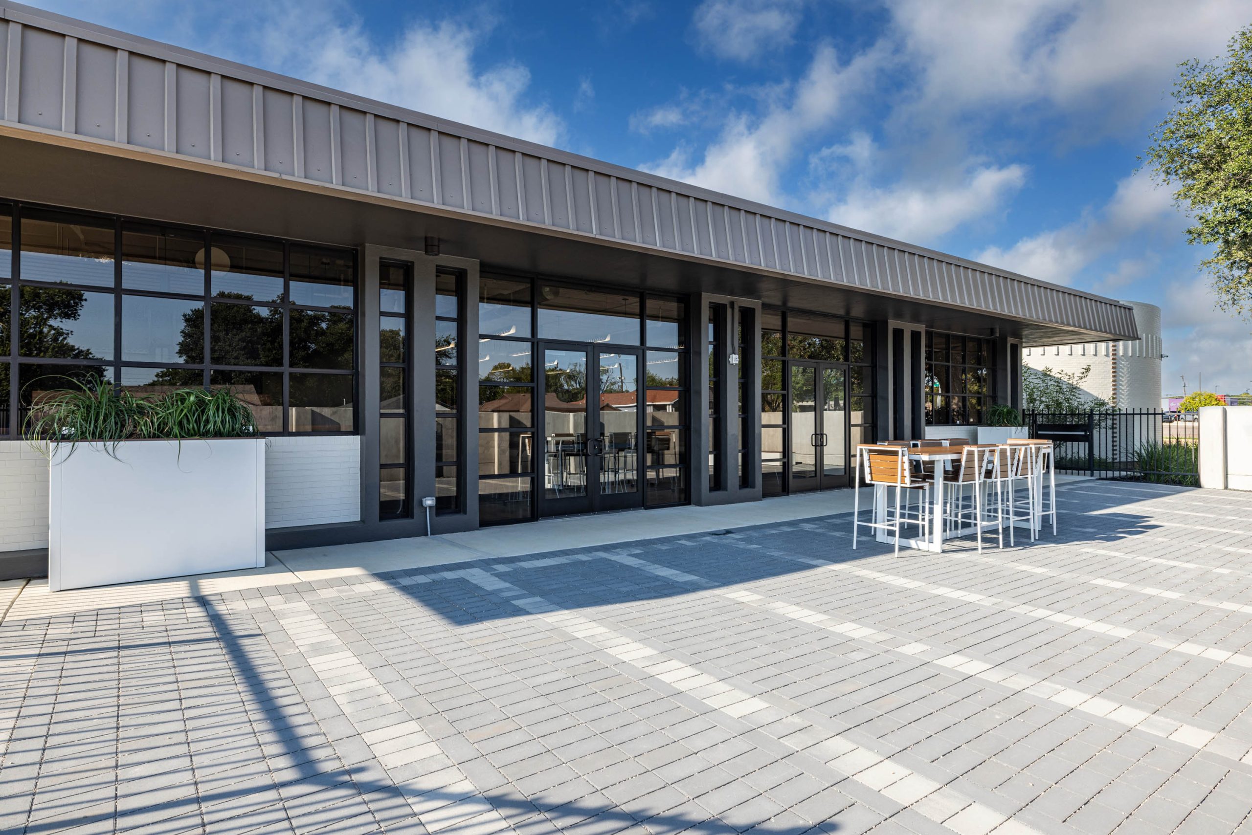 Modern patio with tables and chairs