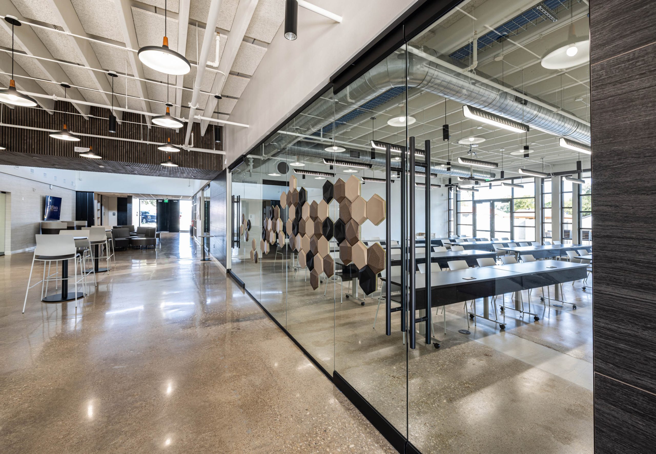 Modern office interior with glass partitions