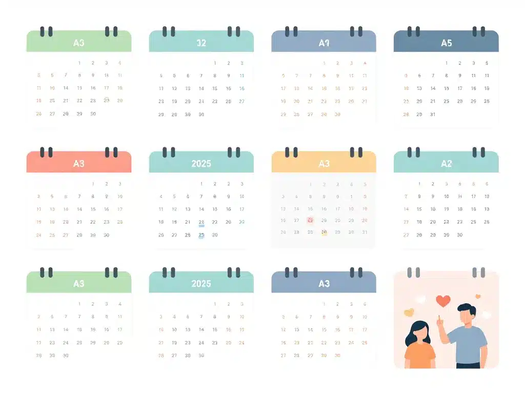 calendrier mensuel 2025 modèles visuels A4 A3