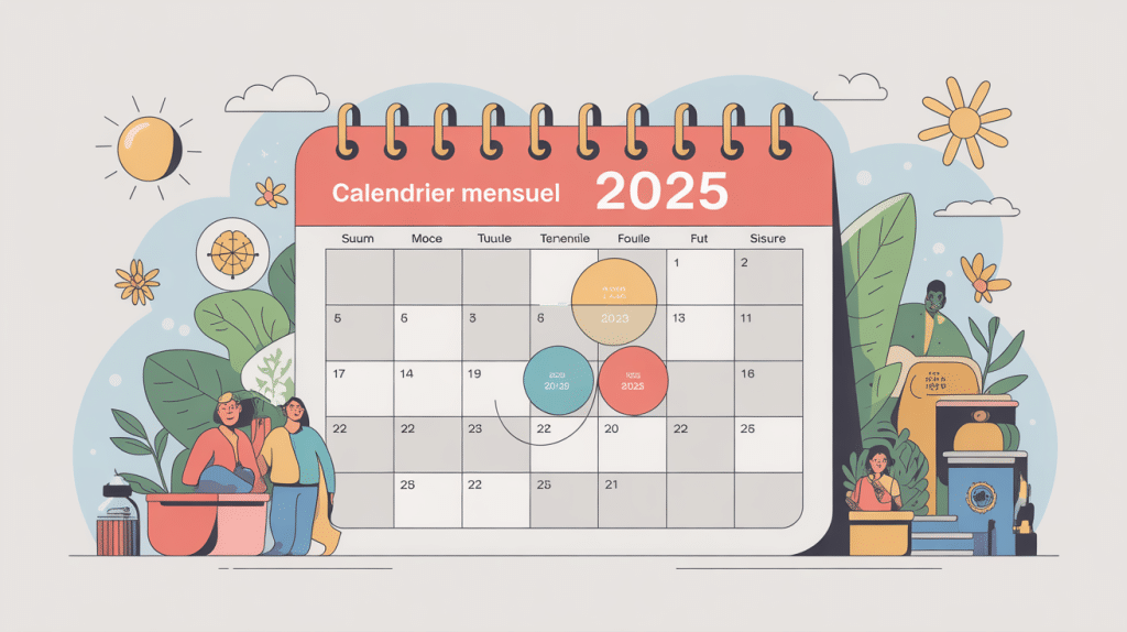 calendrier mensuel 2025 organisation visuelle