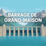 illustration barrage de grand maison montagnes lac turquoise