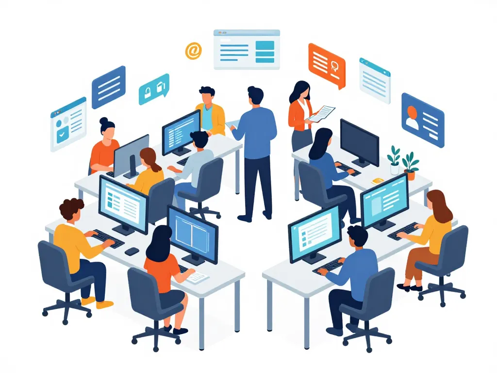 Scène élèves ecogest en bureau formation administration numérique